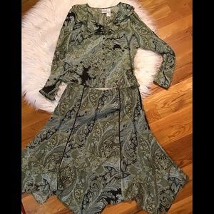 Emma James Green Paisley Blouse sz 16P & Skirt sz 14P